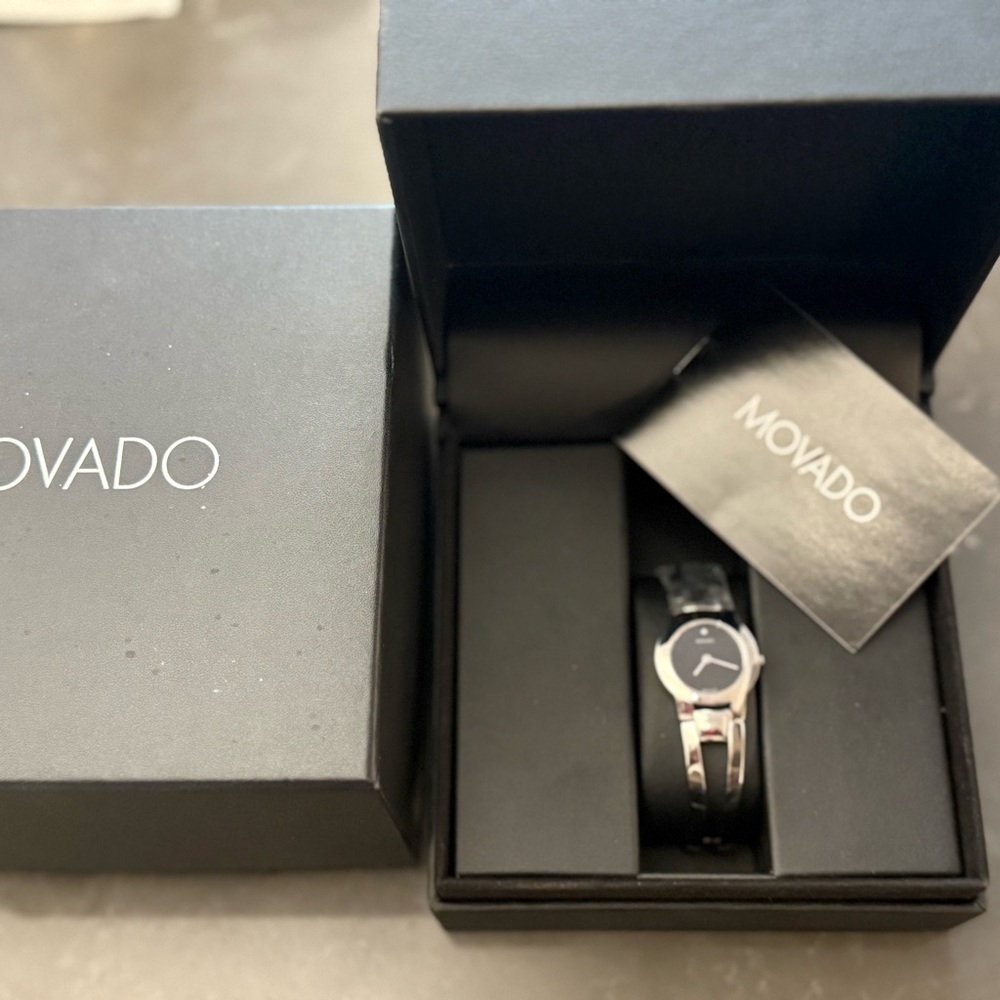 Movado Black and Silver Stainless Steel Watch